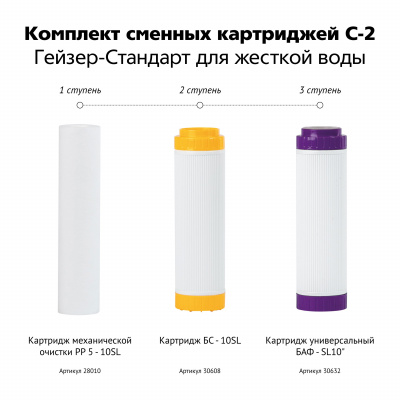 Комплект картриджей С-2 (Гейзер-Стандарт для жесткой воды)