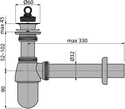 Сифон для умывальника DN32 с донным клапаном 5/4", металл Alcadrain